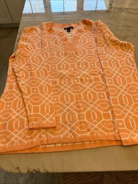 Lands' End Orange and White Geometric Knit Tunic